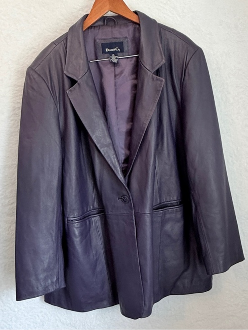 Denim & Co Purple Genuine Leather Blazer Jacket Women’s 2X Soft Longline